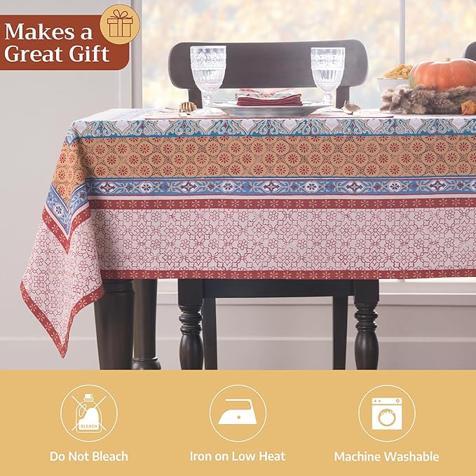 Maison d' Hermine Table Cloth Square Table 100% Cotton 54 x 54 Inches Fall Tablecloth Reusable Everyday Use for Thanksgiving Christmas Decorations Dining Farmhouse Party (Romane)
