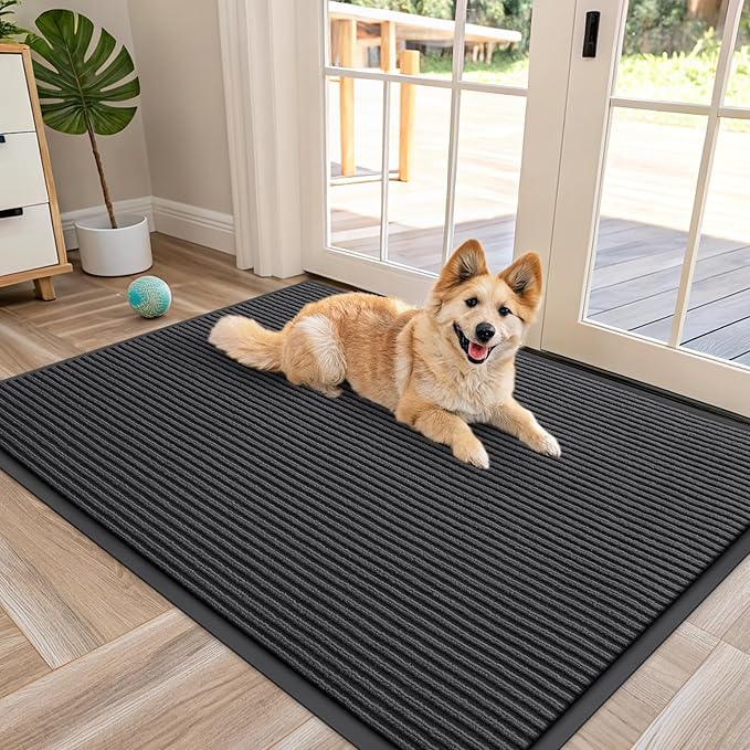 OLANLY Front Door Mat Indoor Outdoor Entrance, Waterproof Heavy Duty Doormat, Fade Resistant, Low Profile, Easy Clean Patio Porch Welcome Floor Mats for Entry, 47x32, Charcoal Grey