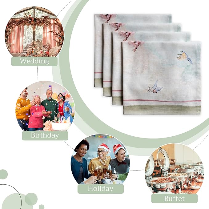 Maison d' Hermine Cloth Napkins Set of 4 100% Cotton Everyday Reusable Square Napkins Cloth Washable Dinner Party Wedding Restaurant Valentines Day Decorations Spring/Summer (Flying Birds, 20" x 20")