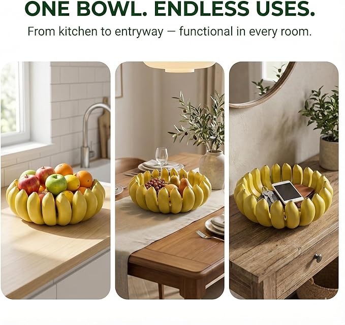 Banana fruit bowl holder 12 inch Large Basket fruit storage - Centerpiece for Kitchen,Dining Table & Entryway - Home Decor - functional fruit storage - Unique gifts ideas. (Yellow)