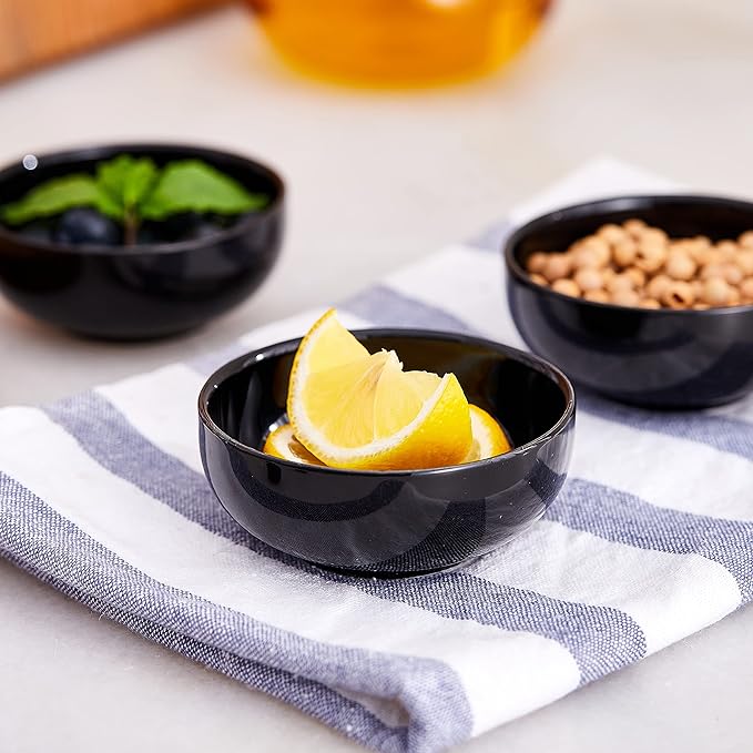 Ceramic Pinch Bowls,2.7 oz Mini Prep Dip Bowl Set,Small Dipping Salsa Charcuterie Soy Sauce Side Dish for Sushi,Set of 6(Black)