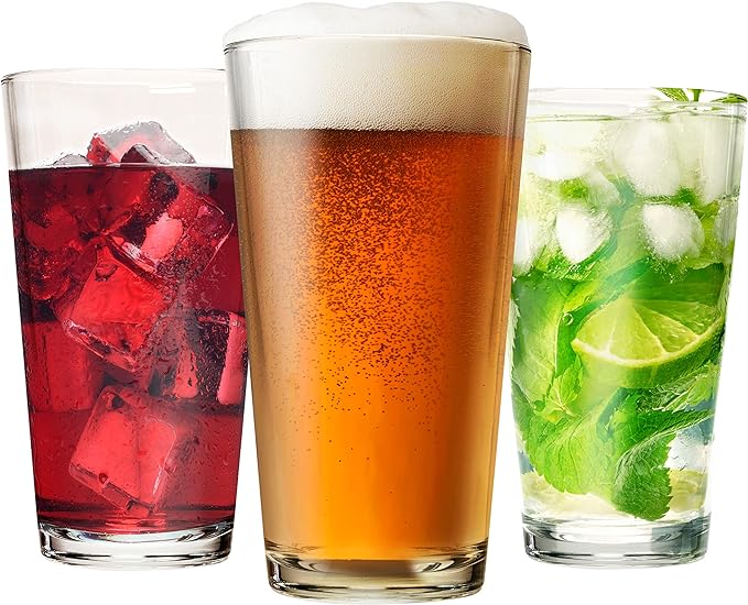 Set of 12 - Drinking Glasses 16 oz Highball Glasses Water Glass Cups Pint Glass Beer Glass Tumblers Bar Glass Design for Home and Kitchen