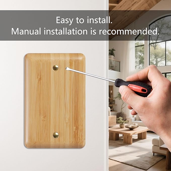 Bamboo Wood Blank Wall Plate Conceal Unused Ports, Decorative Cover