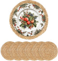 Round Woven Placemats 13.5 inch Set of 6 - Boho Rattan Placemat Natural Water Hyacinth Placemats, Farmhouse Weave Place Mats, Rustic Braided Wicker Table Mats for Dining Table,Home,Wedding