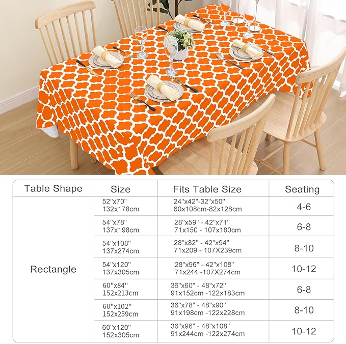 Smiry Rectangle Table Cloth, Waterproof Vinyl Tablecloth with Flannel Backing for Rectangle Tables, Wipeable Spillproof Plastic Tablecloths for Dining, Indoor and Outdoor (52"x70", Bright Orange)