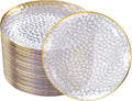 DaYammi 100 Pcs Gold Plastic Plates - 10 inch Clear Gold Dinner Plates Plastic Plates Disposable - Hammer Pattern Design - Fancy Disposable Plate - Heavy Duty Party Plate Ideal for Wedding