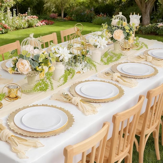 LIYH 8 Pcs Gold Chargers Plates 13 Inch - Gold Chargers for Dinner Plates, Irregular Design Heavy-Duty Plate Charger Bulk, Suitable for Wedding & Party- Stackable