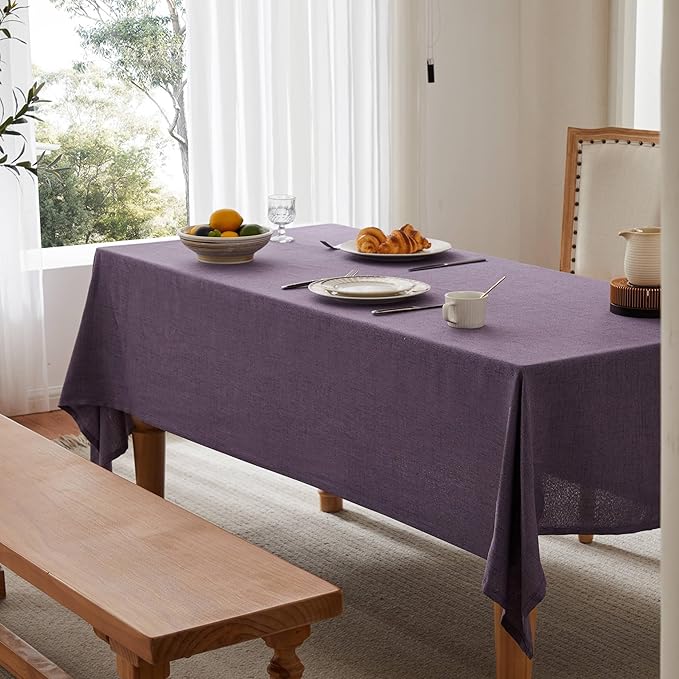 Linen Tablecloth for Rectangle Table, 60x104 Inch Purple, Farmhouse Style Purple Tablecloth, Water Resistant Burlap Tablecloths for Dining Table Farmhouse Kitchen