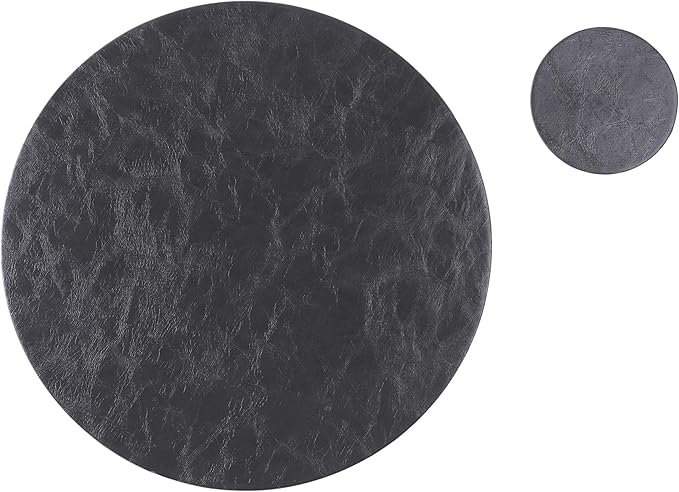 Set of 8 Faux Leather Round Placemats and Coasters, Coffee Mats Kitchen Table Mats, Waterproof, Easy to Clean for Kitchen Dining Round Table