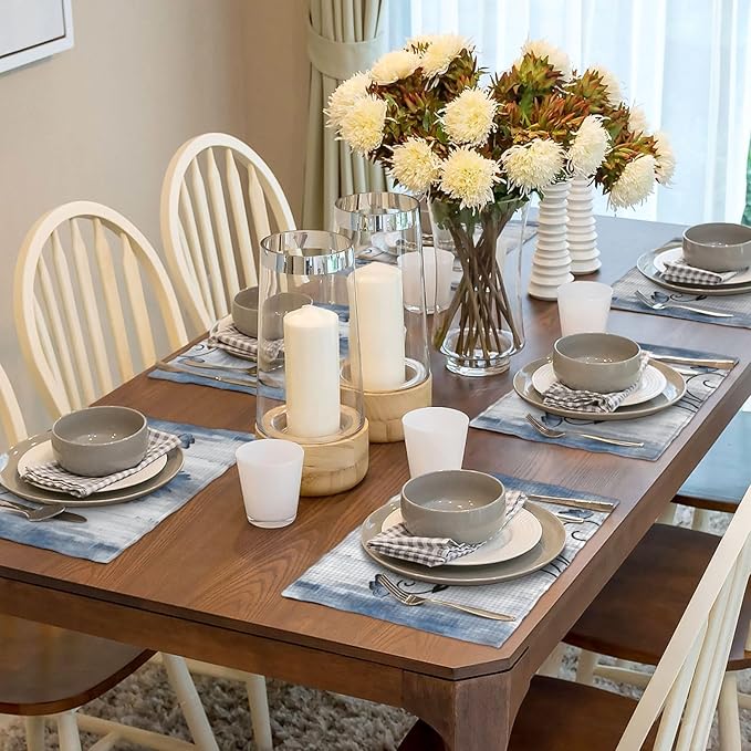 Floral Placemats Set of 4, 12x18 Inch Blue Daisy Flower Table Mats Rectangle Vintage Flowers Holiday Decorative Table Placemats for Party Home Kitchen Dining Table Indoor Outdoor Decoration