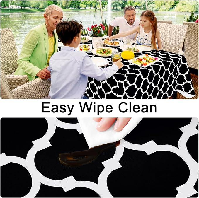 Smiry Rectangle Table Cloth, Waterproof Vinyl Tablecloth with Flannel Backing for Rectangle Tables, Wipeable Spillproof Plastic Tablecloths for Dining, Camping, Indoor and Outdoor (54"x108", Black)