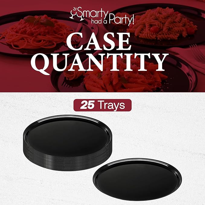Smarty Had A Party 16 Inch Black Round Plastic Serving Tray – Heavy-Duty Plastic Serving Trays for Catering, Parties & Buffets, Elegant Disposable Black Serving Platters – 25-Pack