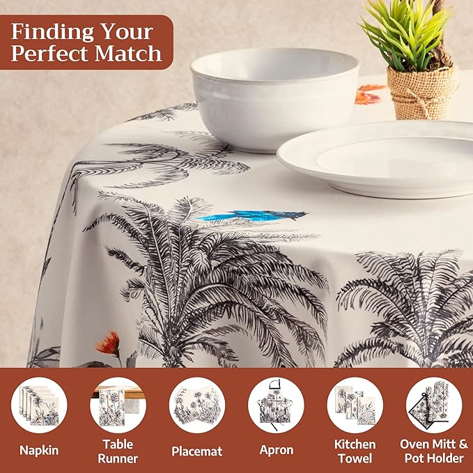 Maison d' Hermine Table Cloth Round Table 100% Cotton 69 Inches Fall Tablecloth Reusable Everyday Use for Thanksgiving Christmas Decorations Dining Farmhouse Party (Amazonia)