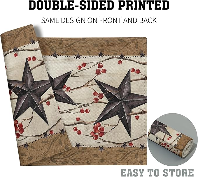 Western Placemats Set of 4 - Rustic Star Tablemats 12x18 Vintage Southwest Place Mats Set for Kitchen Dining Table