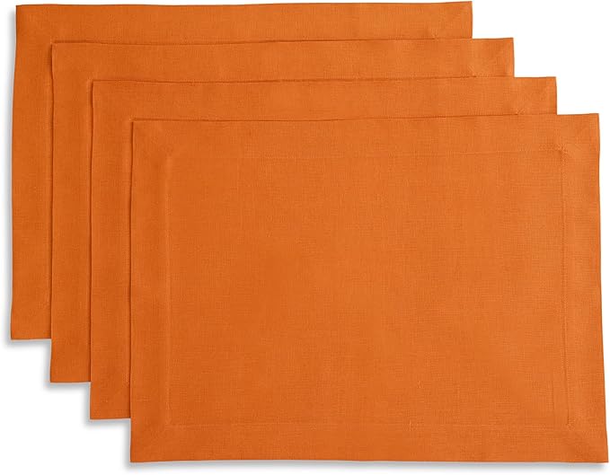 Solino Home Linen Placemats Set of 4 - Persimmon Orange Placemats 14 x 19 Inch - 100% Pure Linen Table Place Mats for Spring, Easter - Fete