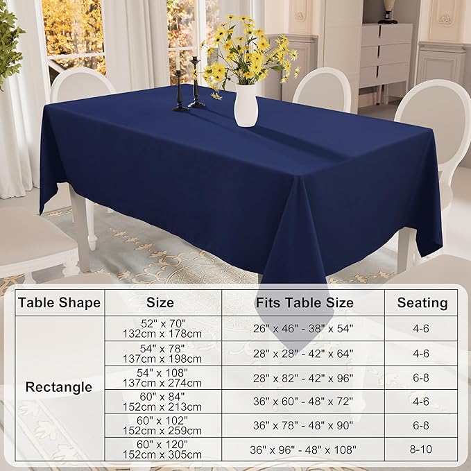 Smiry Rectangle Table Cloth, Waterproof Anti-Scratch Polyester Tablecloth, Decorative Washable Fabric Table Cover for Dining, Buffet, Parties and Outdoor, 54x78, Navy