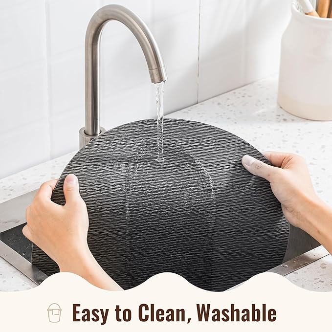 Jovono 15" Faux Leather Big Round Placemats Set of 8 - Washable Heat Resistant Non-Slip Dining Table Mats with Fabric Texture for Kitchen Home Party Decor, Gray