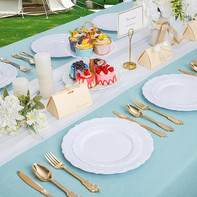 DaYammi 36PCS White Plastic Plates, Heavy Duty White Disposable Plates Premium 10inch Dinner Plates Hard Plastic Plates Disposable for Party Wedding Bridal Shower