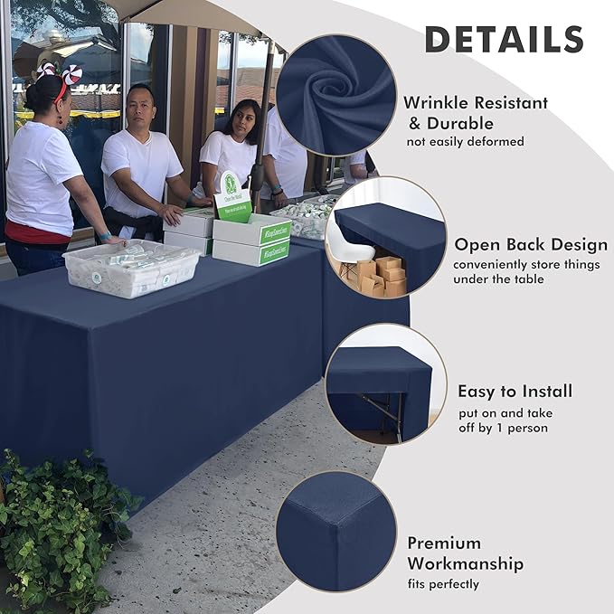 Nasitos 2 Pack Fitted Tablecloth for 4 Foot Tables-Navy Open Back Folding Table Cover Washable and Wrinkle Resistant Table Cloth for Trade Show, Book Fair, Career Fair, Convention, Events
