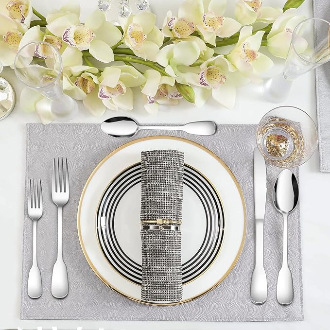 18/10 Silverware Set, E-far 20-Piece Stainless Steel Flatware Cutlery Set Service for 4, Metal Tableware Eating Utensil Sets for Home/Restaurant/Wedding, Elegant & Classic Style - Dishwasher Safe