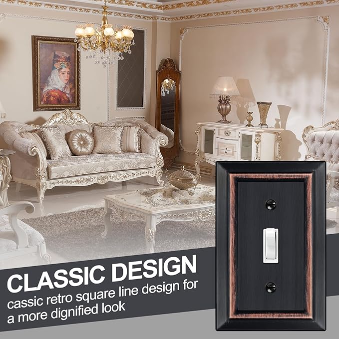 Oil Rubbed Bronze Light Switch Cover Plate, Decorative Metal Aged Bronze Switch Plates Outlet Cover, Light Switch Cover Plate, 1-Gang Wall Plates (Single Toggle, 6 Pack)