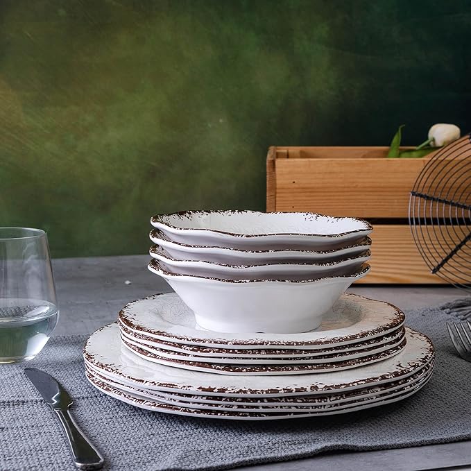 LEHAHA Melamine Bowls Set, 100% Melamine 24 OZ Salad/Soup/Pasta/Cereal Bowls Set of 6, Basic White Kitchen Bowl Sets, Break Resistant and Lightweight, Great for RVs and Camper Trailer