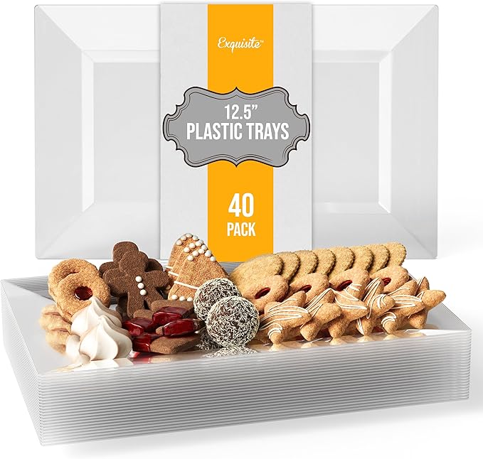 Exquisite Plastic Serving Trays For Party - 40 Pcs 12.75 Inch Clear Serving Platters, Plastic Trays For Food, Clear Tray, Food Tray Disposable Platters For Parties, Catering & Buffet
