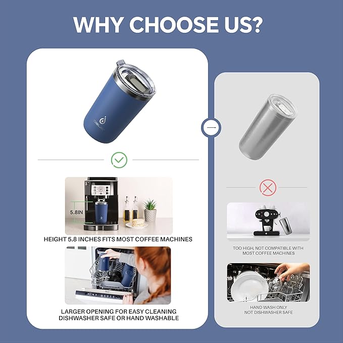 Ideus 20 oz Tumbler, Travel Coffee Mug with Splash Proof Sliding Lid, Double Wall Stainless Steel Vacuum Insulated Coffee Mug for Home and Office, Keep Beverages Hot or Cold, Ocean Blue