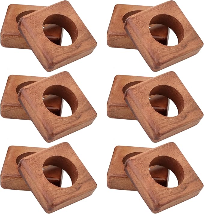 CLEENTABLE Wooden Napkin Rings Set of 12 Fall Decor for Home Square Acacia Wood Napkin Holders for Dining Table Settings Wood Napkin Ring Rustic Table Décor for Weddings, Parties, and Everyday Use