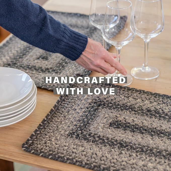 Homespice Flint Hill Jute Woven Placemats, Warm Primitive Decor, Set of 4, Grey 13x19 Rectangle Table Mats - Vibrant Colors, Durable, Easy to Clean and Protects Furniture