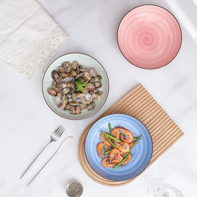 Selamica Ceramic Pasta Bowls Set 34 OZ, Large Salad Bowl 8.6 Inch Deep Plates for Pasta Soup, Microwave & Dishwasher Safe, Set of 6, Gradient Color