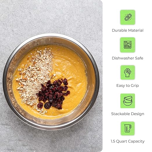OCS Parts 1.5 Quart Mixing Bowls | Set of 4 | 8-Inch Stainless Steel Professional Grade Flat Base Mixing Bowls for Home and Commercial Kitchens | Dishwasher Safe