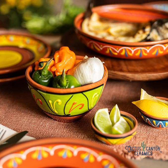 Cactus Canyon Ceramics Salsa Bowls - Spanish Terracotta Multicolor Decor - Small Serving Bowl (European Size), Festive Dinnerware 5 Piece Set - Dishwasher & Microwave Safe