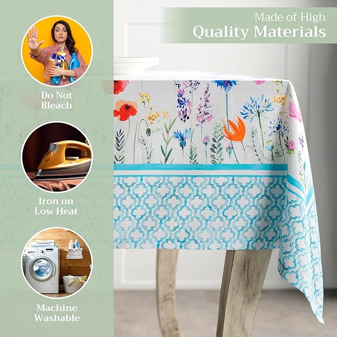 Maison d' Hermine Table Cloth Rectangle Table 100% Cotton 60 x 90 Inches Tablecloth Reusable Decorative for Dining Room Farmhouse Home Valentines Day Decorations Spring Summer - Flower in The Field