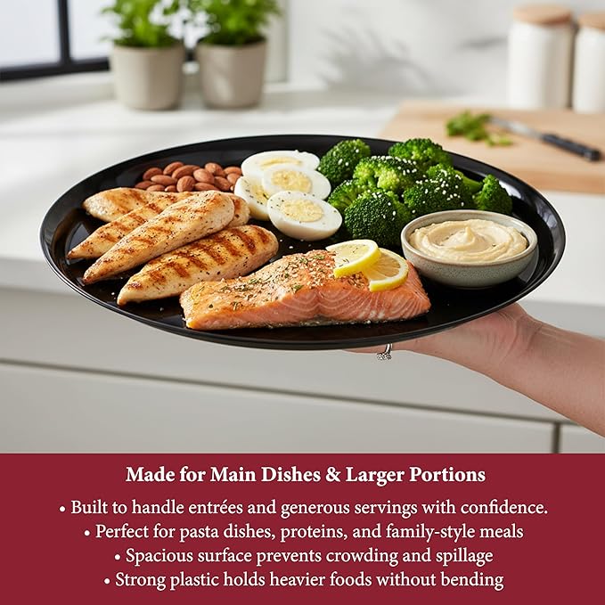 Smarty Had A Party 16 Inch Black Round Plastic Serving Tray – Heavy-Duty Plastic Serving Trays for Catering, Parties & Buffets, Elegant Disposable Black Serving Platters – 25-Pack