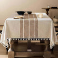 ZeeMart Contrast Linen Table Cloth Rectangle Table Cloths 60x120 Inch Brown, Farmhouse Style Heavy Weight Beige Tablecloth, Water Resistant Burlap Tablecloths