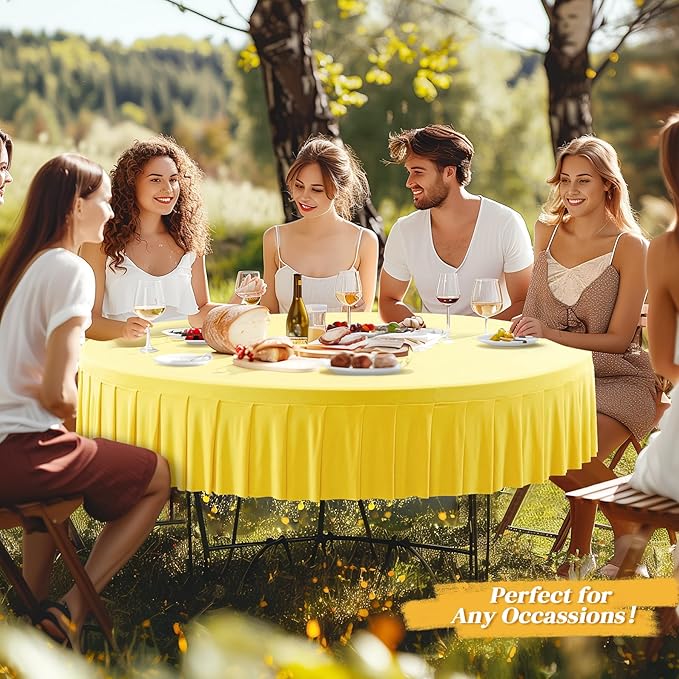 4 Pack Yellow Spandex Round Tablecloths for 60 inch Table, Stretchy Fitted 5FT Round Table Cloths with Skirt for Wedding Party Dining Banquet
