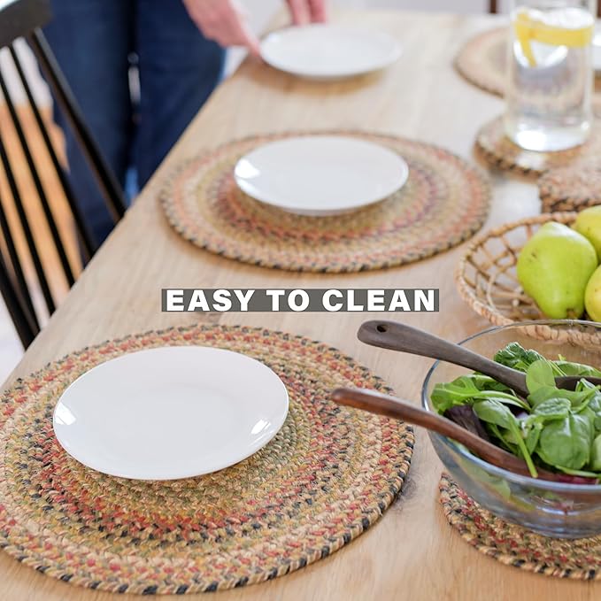Homespice Kingston Jute Braided Table Runner, Warm Country Decor, Set of 2, Multicolor Oval 8x28 - Rich Colors, Easy to Clean, Durable and Protects Furniture