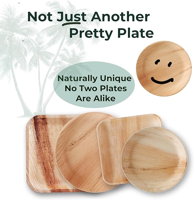 Indie Palm Disposable Palm Leaf Plates – 50 Pack 10 Inch Square – Heavy Duty, 100% Compostable & Biodegradable – Eco-Friendly Alternative to Plastic & Bamboo – Perfect for Parties & Events