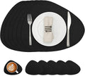 Placemats and Coasters, Washable Reversible Placemats Round Faux Leather Wipeable Place Mats Non Slip Heat Resistant Indoor Outdoor Table Mats (Set of 6, Black)