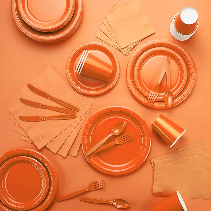 Disposable Paper Plates Orange, 7 Inch Paper Dessert Plates, Strong and Sturdy Disposable Plate for Party, Dinner, Holiday, Picnic, or Travel Party Plate, Pack of 50