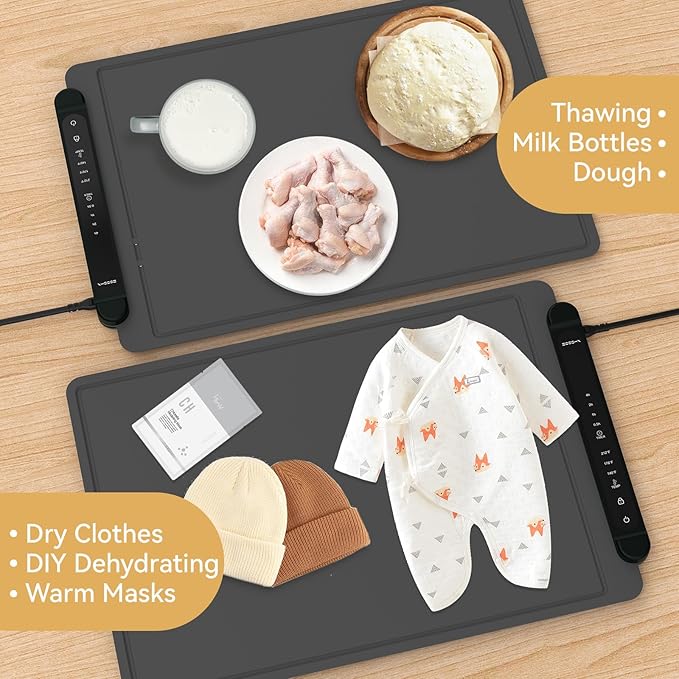 Food Warming Mat Electric Tray: Adjustable Silicone Heating Pad with 3 Temperature Settings 4 Timer Function Portable Roll Up Hot Plate for Buffets Party Gatherings Kitchen Countertop Black Gray