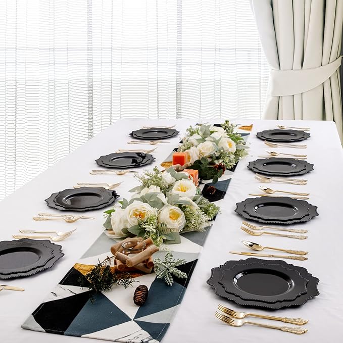 COLOSUS Black Plastic Plates Set,Heavy Duty Black Disposable Plates for 30 guests,Include 30PCS 10.5inch Dinner Plates and 30PCS 8.25 inch Dessert Plates for Party/Wedding/New Year/Birthday