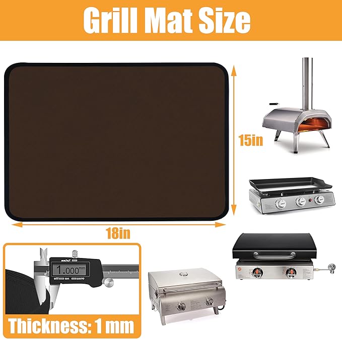 Coffee 15x18 Inch Heat Resistant Mat for Outdoor Grill Table & Blackstone Griddle BBQ, Air Fryer & Indoor Fireplace Protection (0.04 In Thickness)