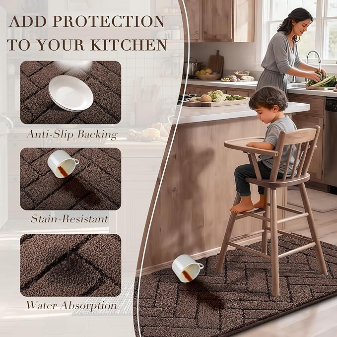 Kitchen Rugs,20" x 48" Non Slip Kitchen Mats for Floor-Thick Stain Resistant Kitchen Floor Mat Runner Carpet for Hallways Entryway Laundry Room Washable(Camel)