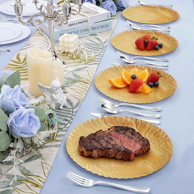 50 Pcs Wood Grain Paper Plates, 8.9 Inch Wood Paper Plates Disposable Rustic Party Plate for Woodland Baby Shower, Camp Fire, Camping, Lumberjack Birthday Party Decorations