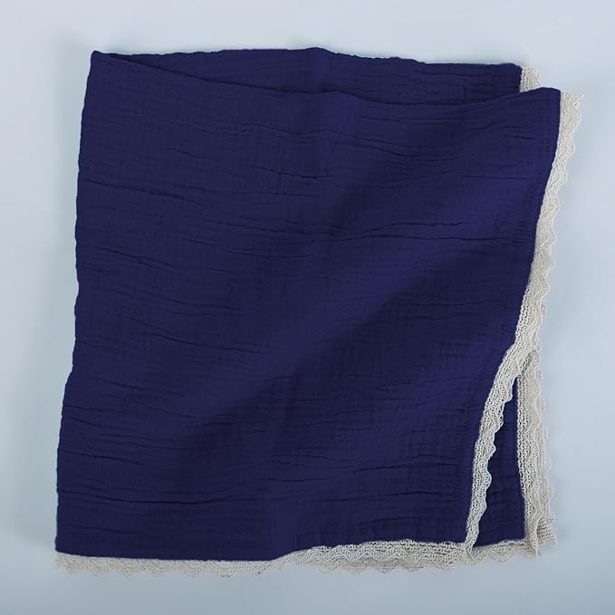 Fingercraft Dinner Cloth Napkin Cotton Muslin Double Gauze 4 Pack with Classic Lace for Everyday Use, Wedding, Party, Christmas, Easter Napkins Cloth are Pre Shrunk and Good Absorbency Navy
