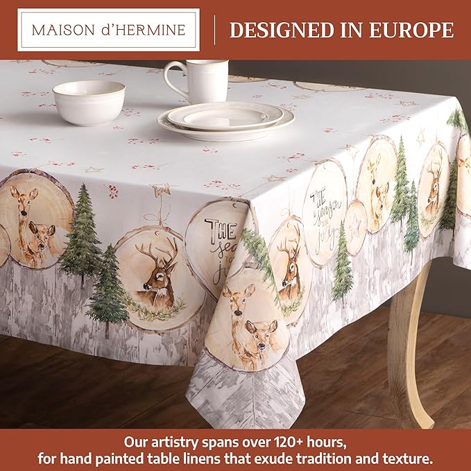 Maison d' Hermine Table Cloth Square Table 100% Cotton 54 x 54 Inches Fall Tablecloth Reusable Everyday Use for Thanksgiving Christmas Decorations Dining Farmhouse Party (Mountain Life)