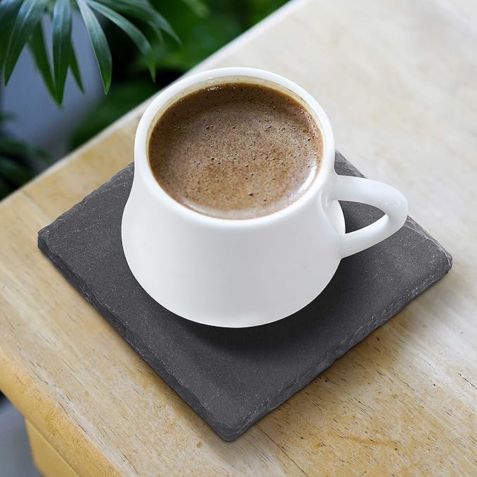 Sohag Square Slate Coasters Set of 10, Bulk Pack - Table Decor, Kitchen Decor, Wedding Favors - Black