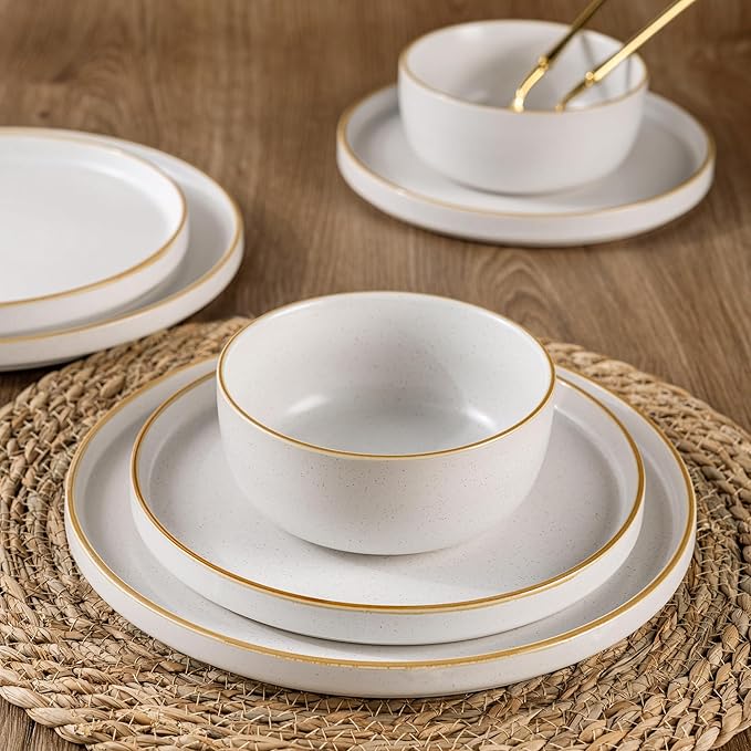 AmorArc Stoneware Dinnerware Sets for 8,Reactive Ceramic Plates and Bowls Set,Highly Chip and Crack Resistant | Dishwasher & Microwave Safe | Round Dishes Set Service for 8 (24pc)